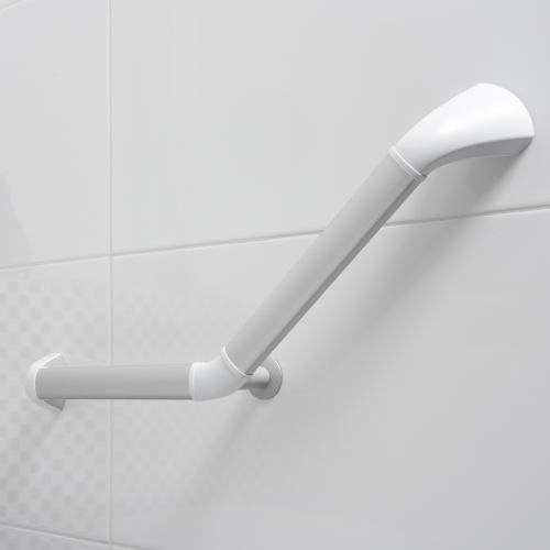 Wandbeugel, hoek 45gr, links/rechts, 30x30 cm, geanodiseerd, afdekkap wit mat