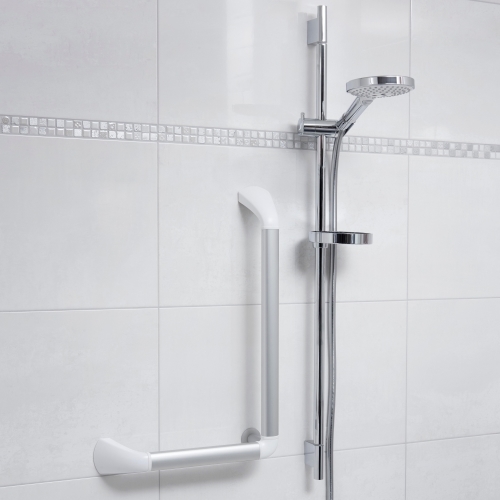 Wandbeugel, hoek 90gr, links/rechts, 60x30 cm, geanodiseerd, afdekkap wit 